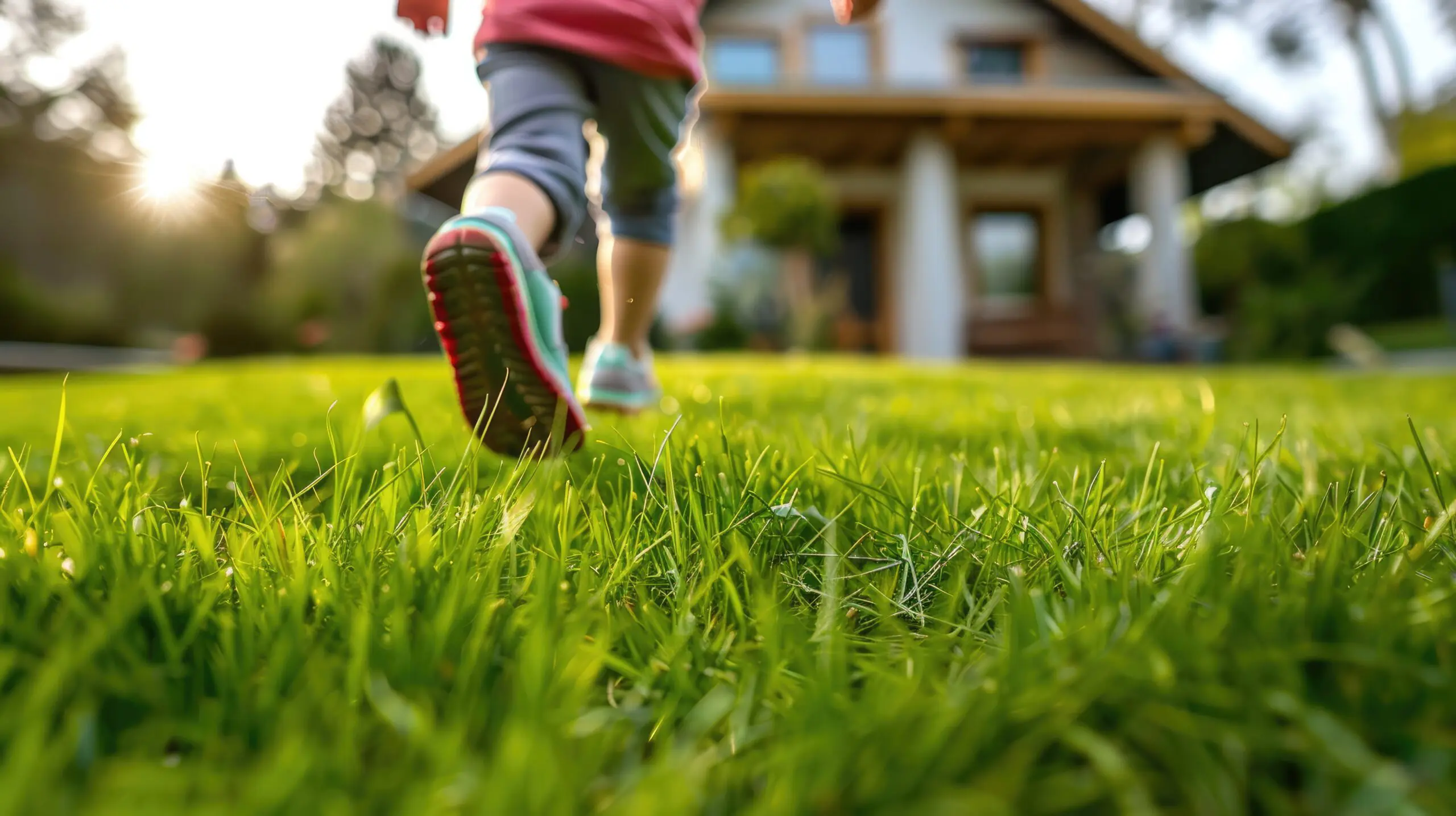 child running across grass